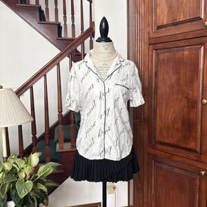 Victorias Secret NWT White and Black Sweet Dreams Button Down Pajama Shirt
